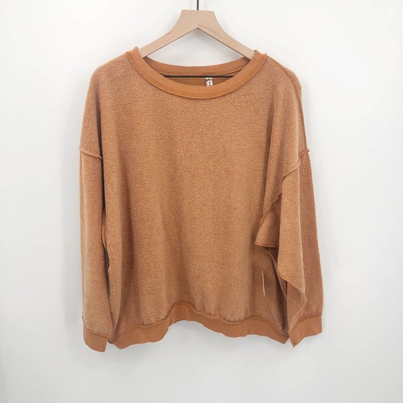 FREE PEOPLE Kelly Washed Cognac Sweatshirt Set Shorts Top Size Medium NEW - Picture 2 of 13